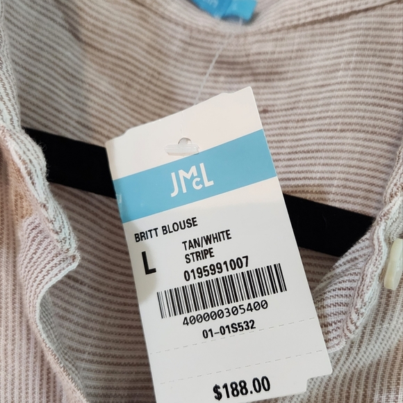 J.McLaughlin tan/white striped, large, Britt Linen Shirt - Picture 3 of 11